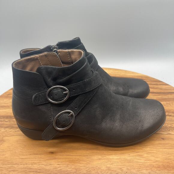 Dansko Faithe Boots Womens 7 / 37 Black Burnished Nubuck Ankle Booties Casual - Picture 1 of 8